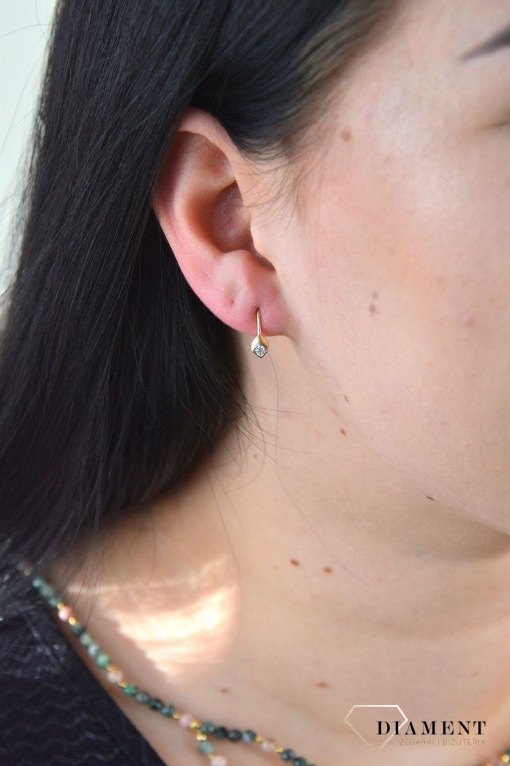 Złote kolczyki dla dziewczynki wiszące cyrkonię KL 3383.jpg